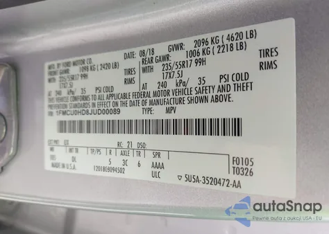 2018 Ford Escape Sel из США, поврежденный, VIN 1FMCU0HD8JUD00089